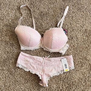 Delicate Pink Lace Bra and Panty Set